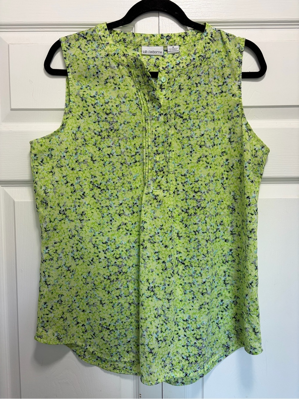 Liz Claiborne Neon Green Floral Sleeveless Henley Top